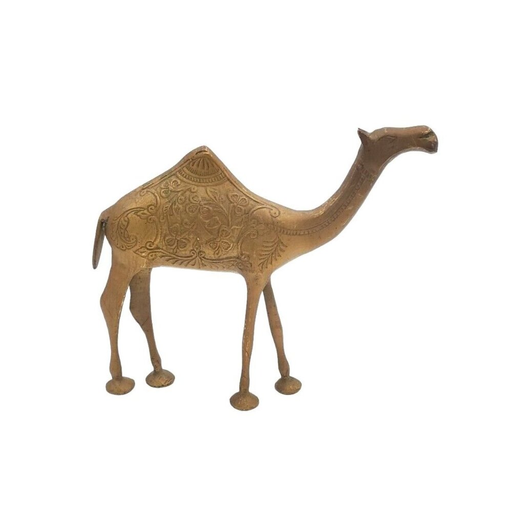 Vintage Etched Solid Brass Camel Figurine Middle‎ East Decor Art Sculpture